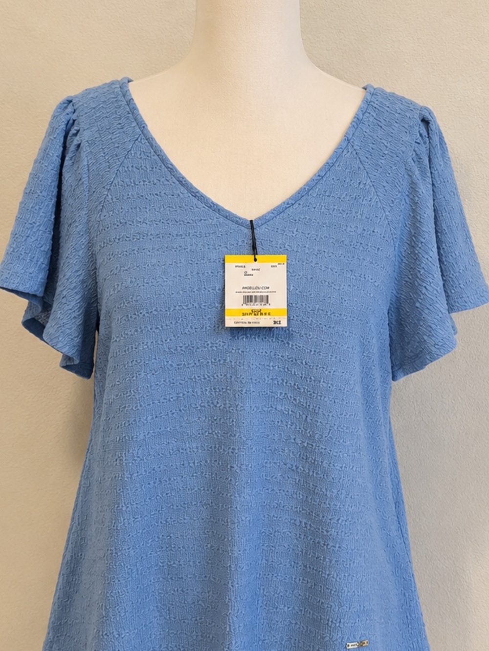 Anne Klein Light Blue V-Neck Flutter Sleeve Tunic